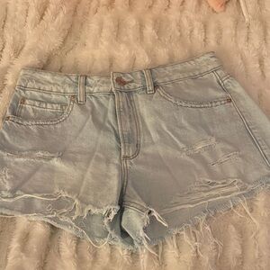 Garage Light Wash Ripped Jean Shorts